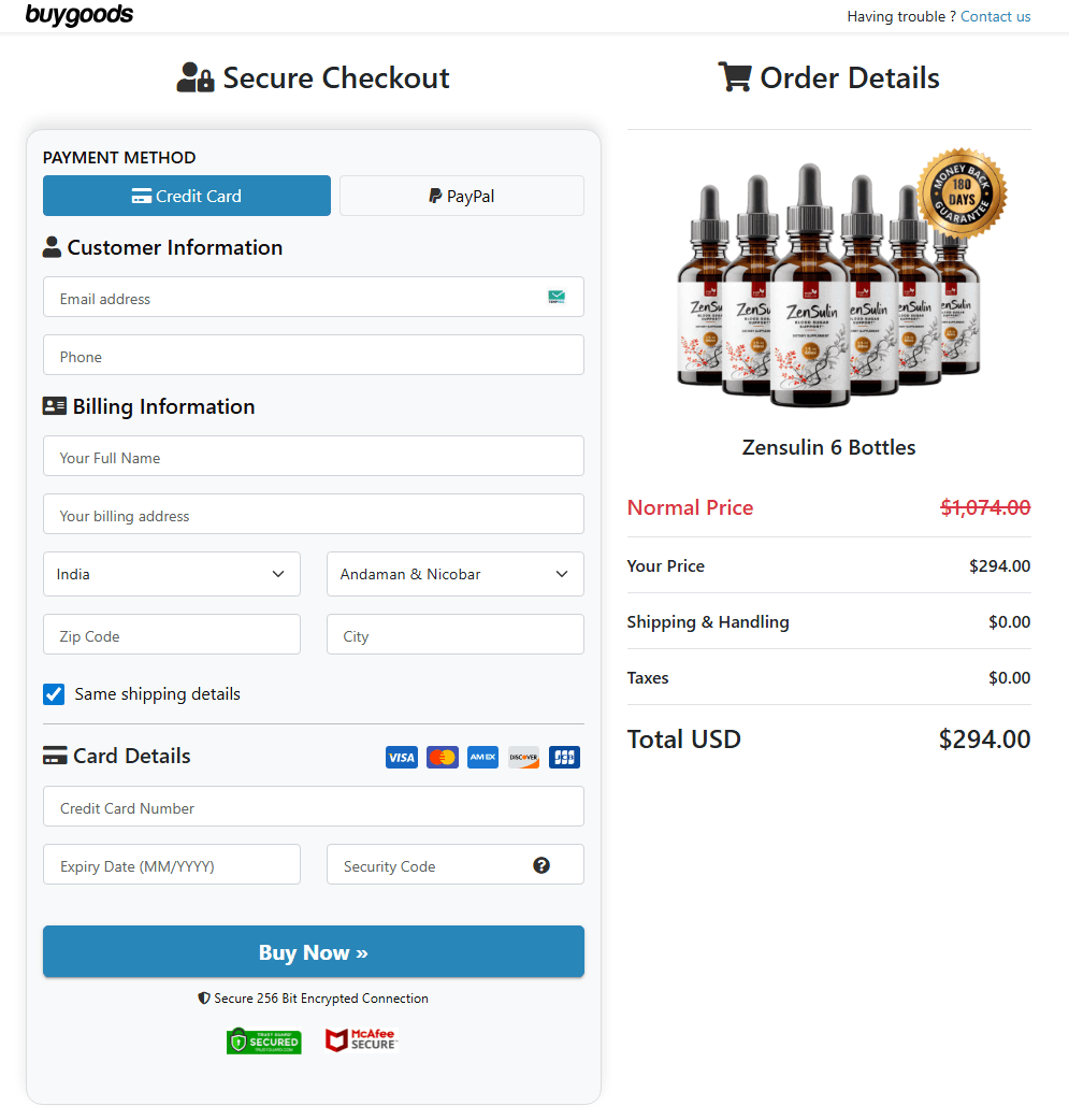Zensulin-order-page